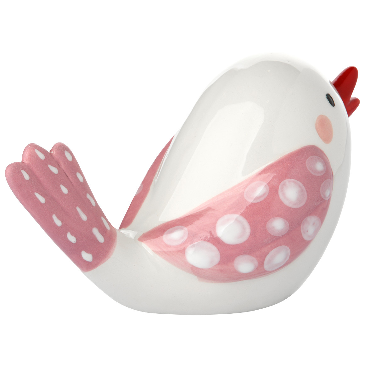 Dekofigur Vogel in glänzender Optik weiss / rosa
