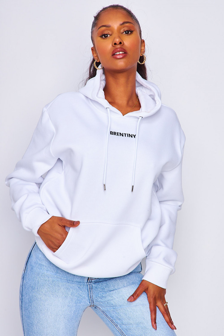 Sweat blanc à capuche Brentiny