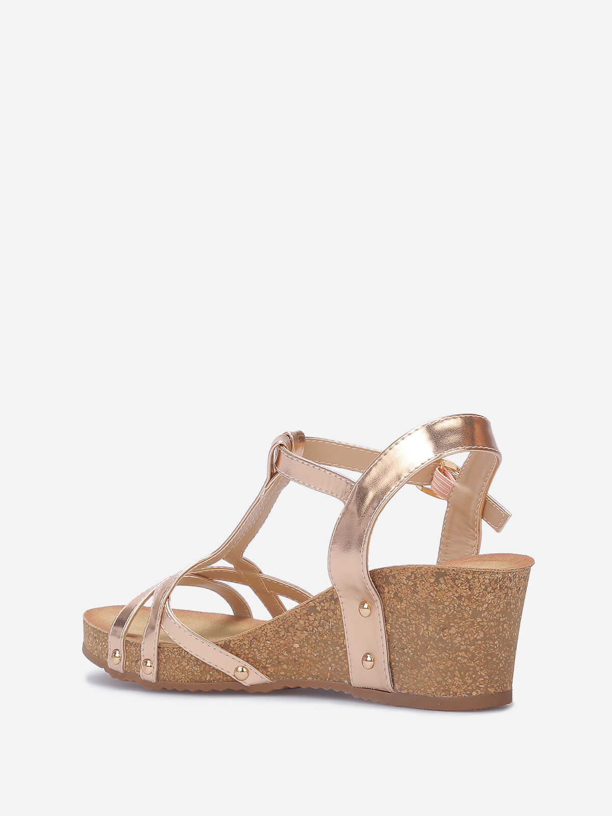 Sandales à semelle en liège compensée- Doré rose