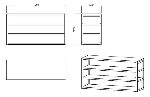 Nordic Line Sort Udekøkken Arbejdsbord med hylder 180 cm