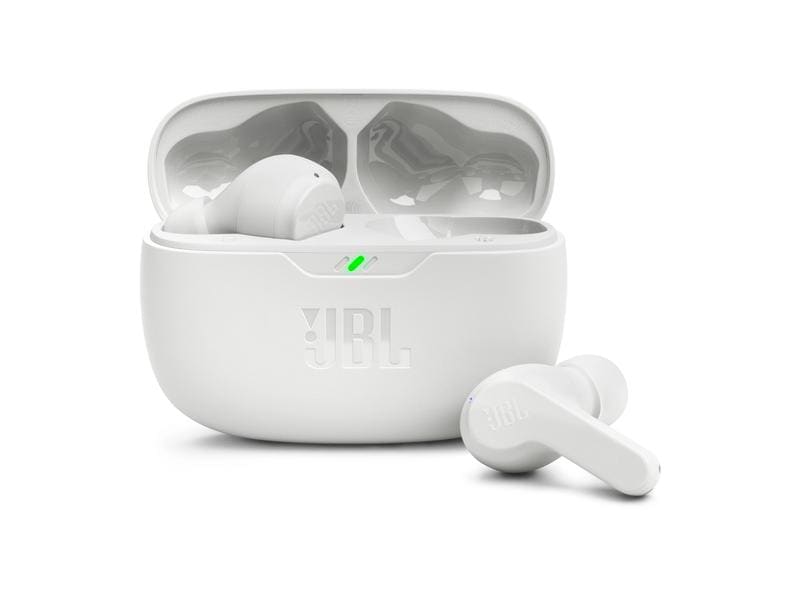 JBL True Wireless In-Ear-Kopfhörer Wave Beam Weiss Kräftiger 8-mm-Treiber liefert Deep Bass Sound für einen besonderen Hörgenuss