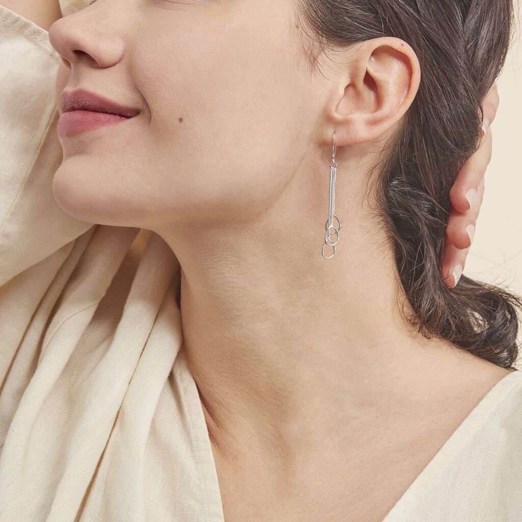 Boucles D'oreilles Pendantes Flat Argent Blanc
