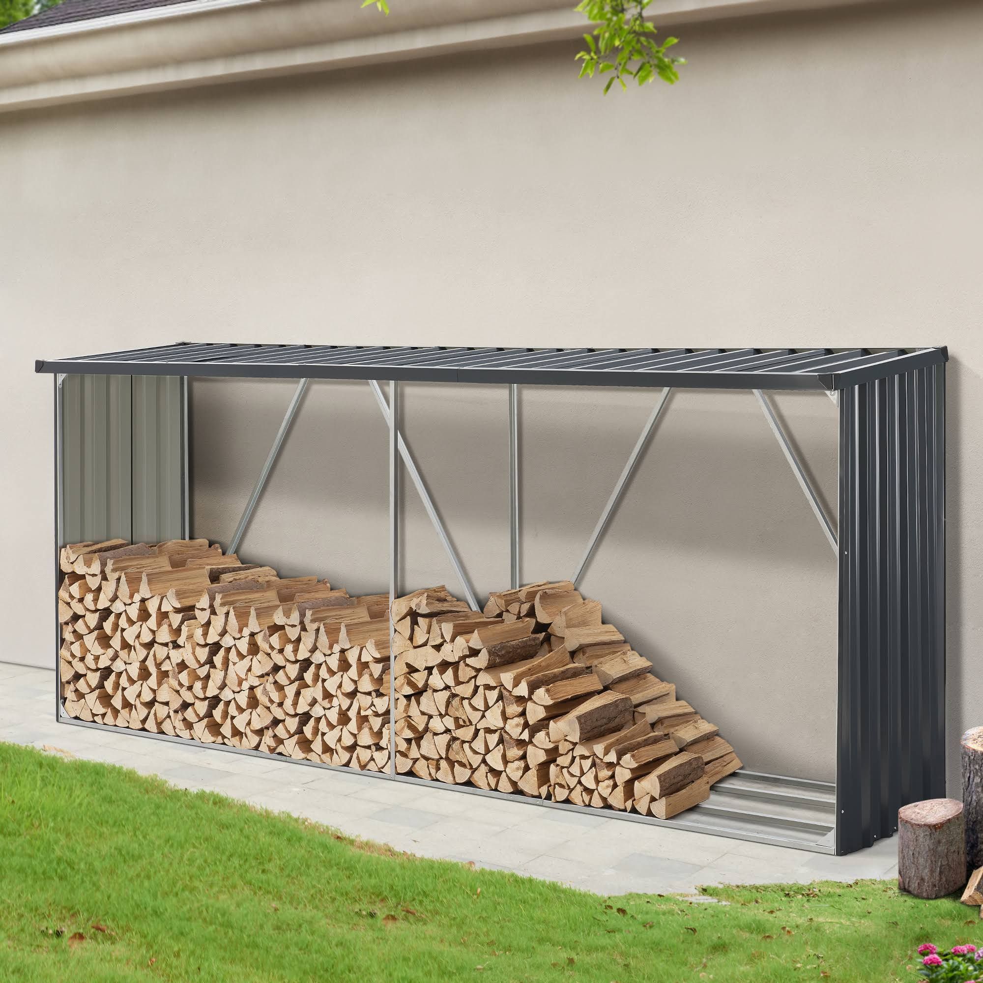 [casa.pro] Feuerholzregal Kalmar 352x80x152cm aus Stahl Anthrazit