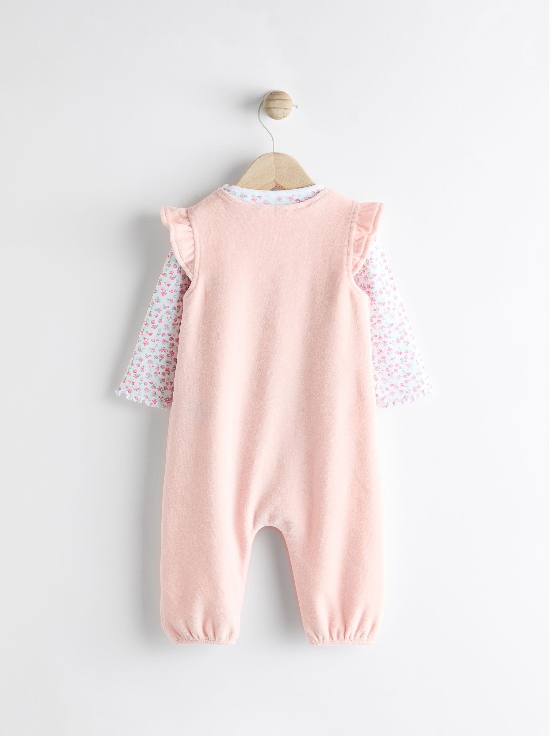 Roze - Babyset van tuinbroek en rompertje met lange mouwen (0 mnd - 2 jr)
