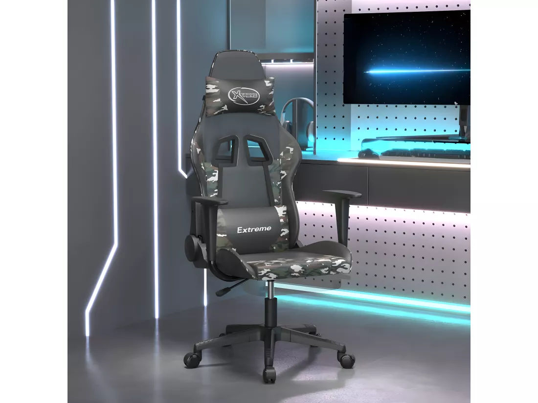 Chaise de jeu avec repose-pied Noir et camouflage Similicuir
