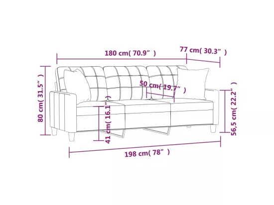 Canapé 3 places avec oreillers bordeaux 180 cm similicuir