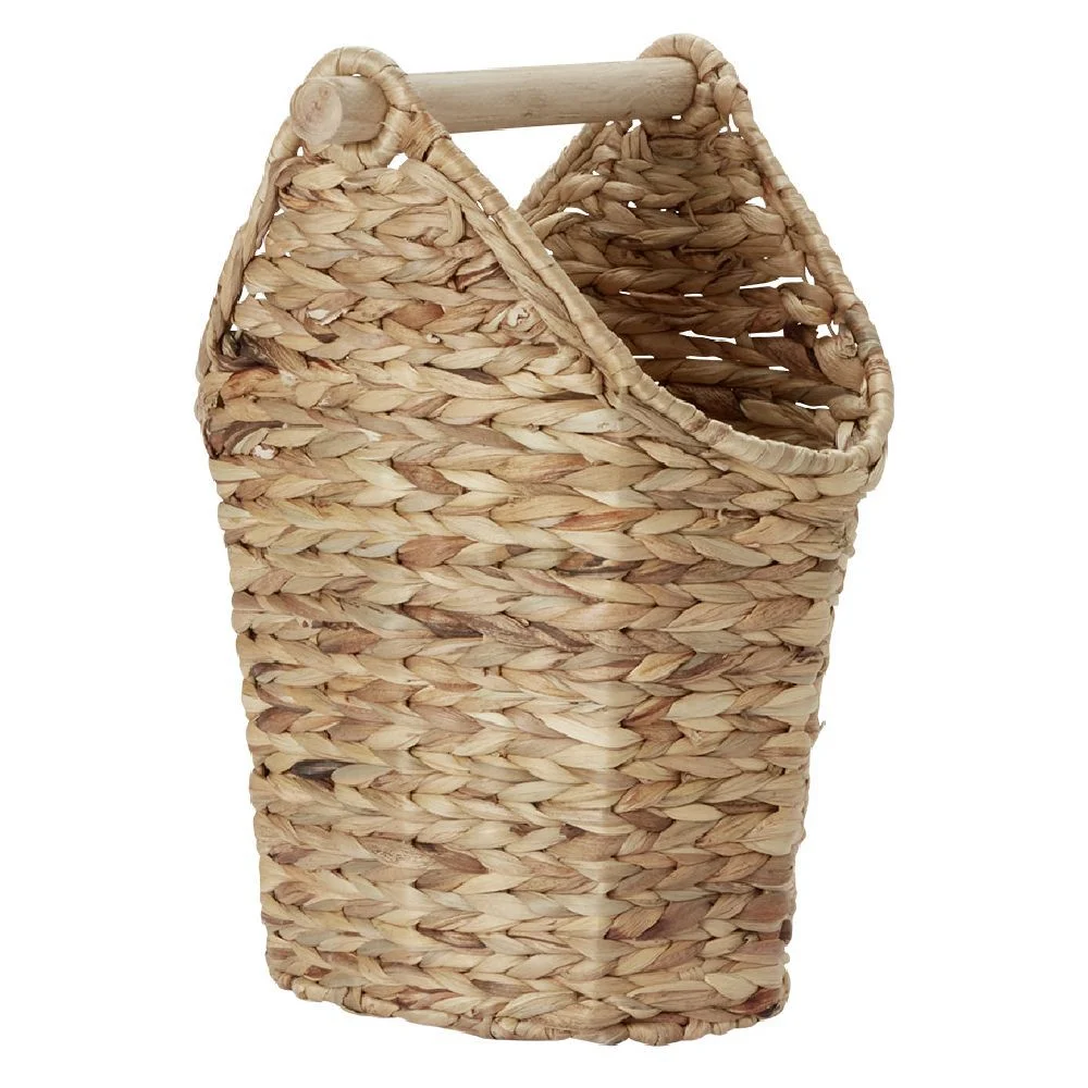 Dérouleur papier WC bois avec panière imitation osier tressé