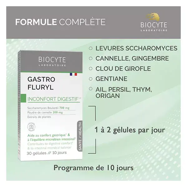 Biocyte Gastrofluryl Probióticos para Conforto Digestivo 30 Cápsulas - Suprimento para 10 dias