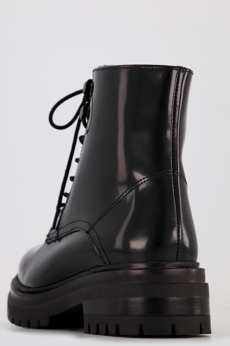 Boots, Lackleder, Bergsteiger-Schnürung, Weite H