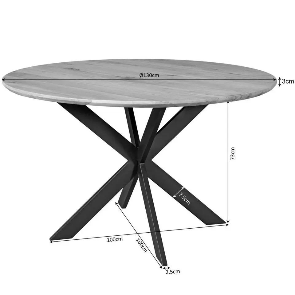 Eettafel Rond Bruin Hout - 130x130x76cm - Ferris