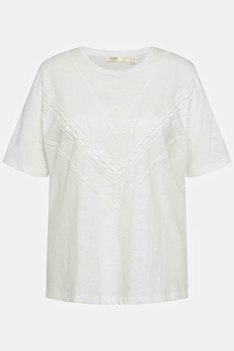 T-Shirt, Zopfmuster, Rundhals, Halbarm, Biobaumwolle
