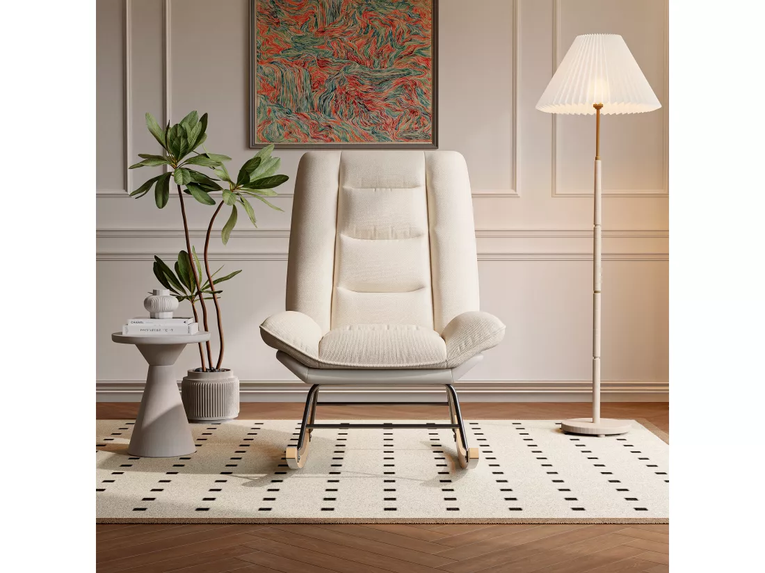 Fauteuil à bascule rembourré avec dossier réglable pour salon - chambre à coucher, balcon - 90 x 77 x 98 cm