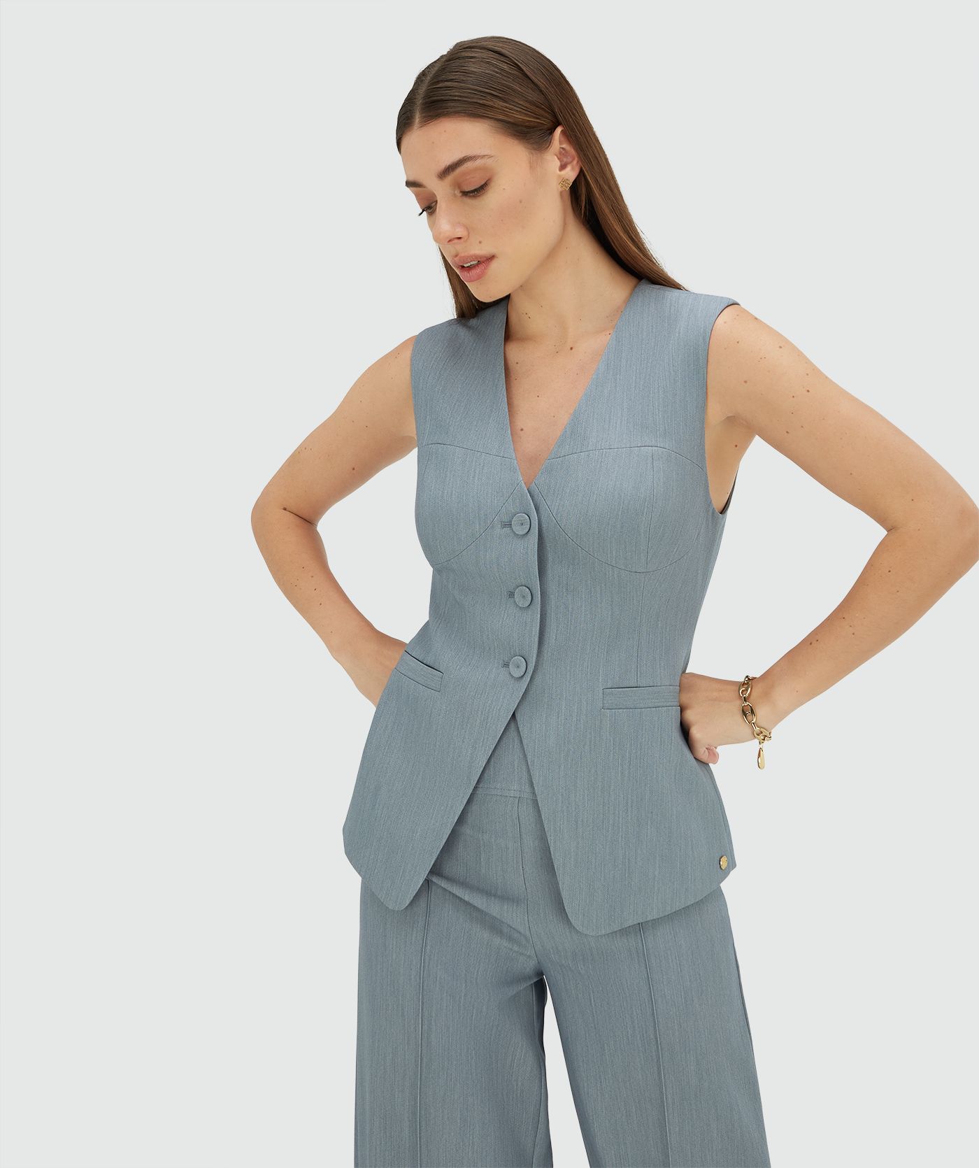JV-REIGN fitted gilet - sky blue melange