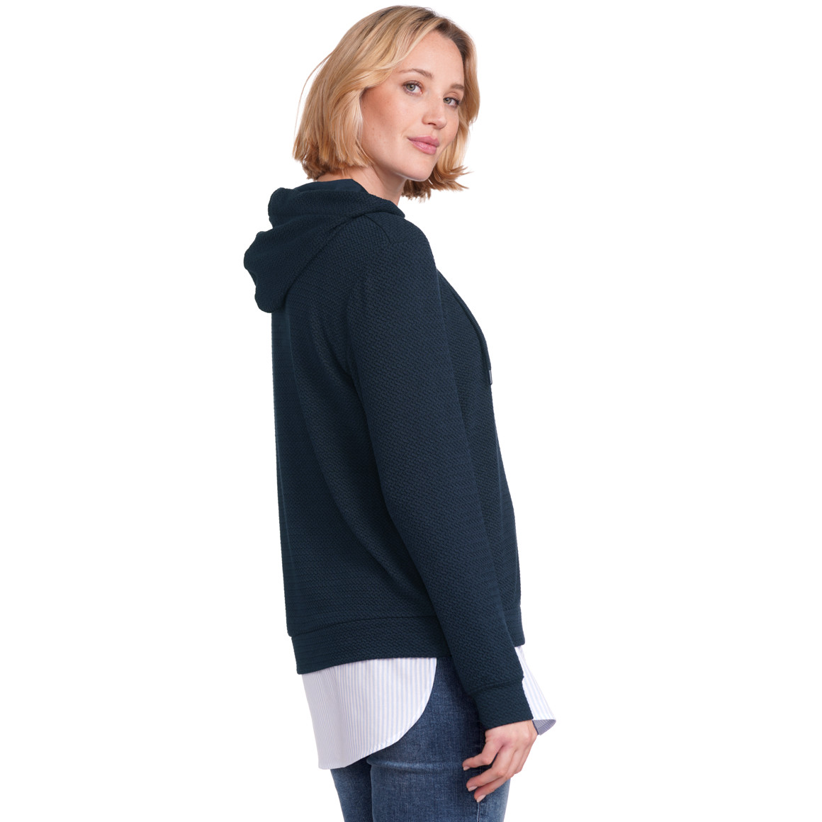 Gina Benotti Damen Hoodie mit Bluseneinsatz dunkelblau