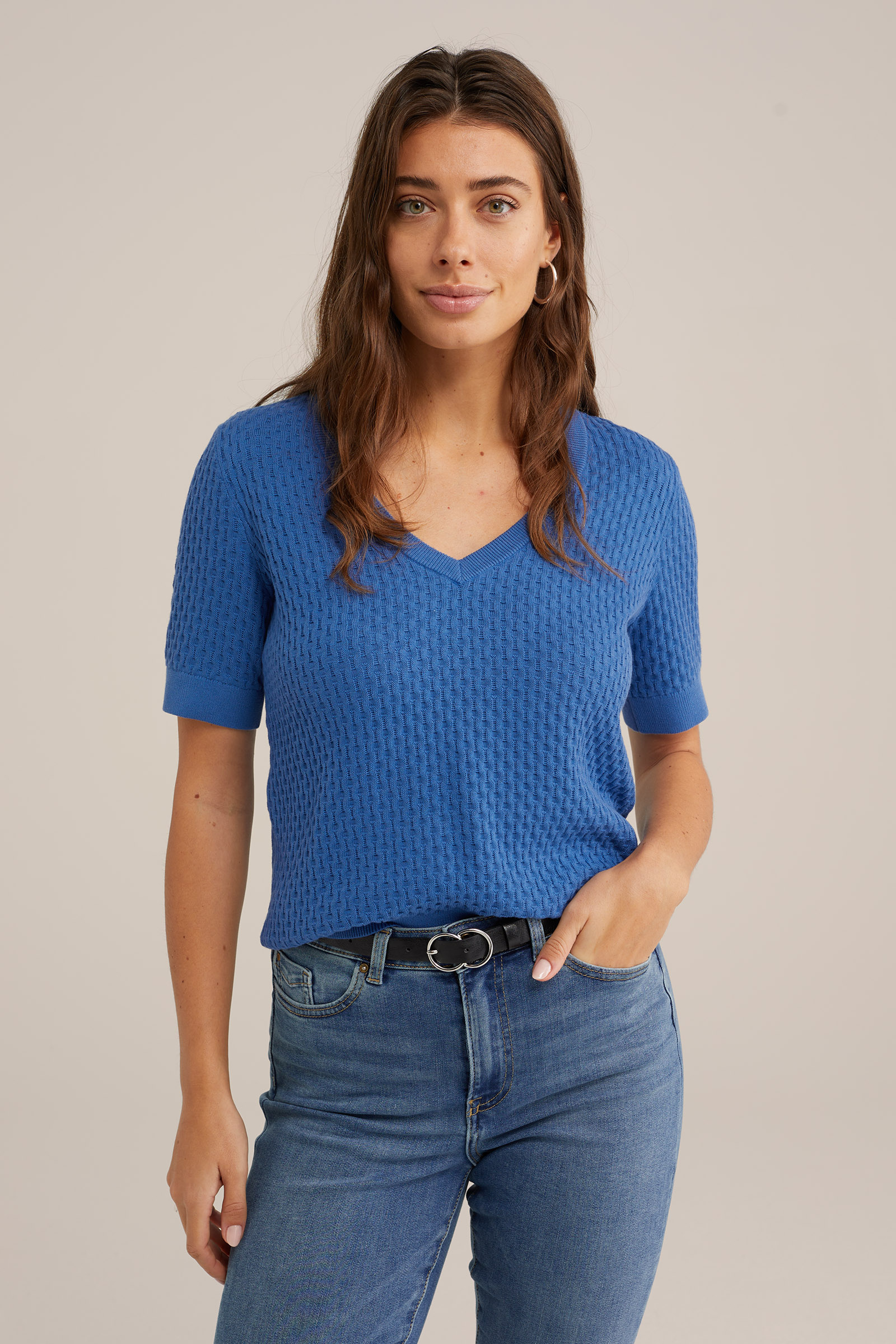 trui met structuur WE Fashion Blauw