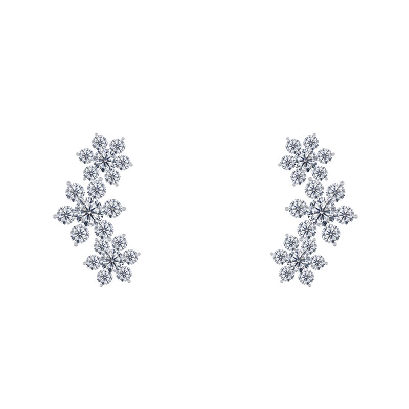 Boucles d'Oreilles Clous Argent Trois Fleurs et Oxyde Blanc