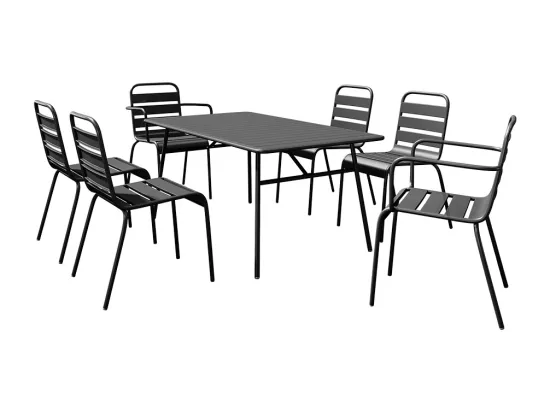 Salle à manger de jardin en métal - une table L.160 cm avec 2 fauteuils empilables et 4 chaises empilables - Noir - MIRMANDE de MYLIA
