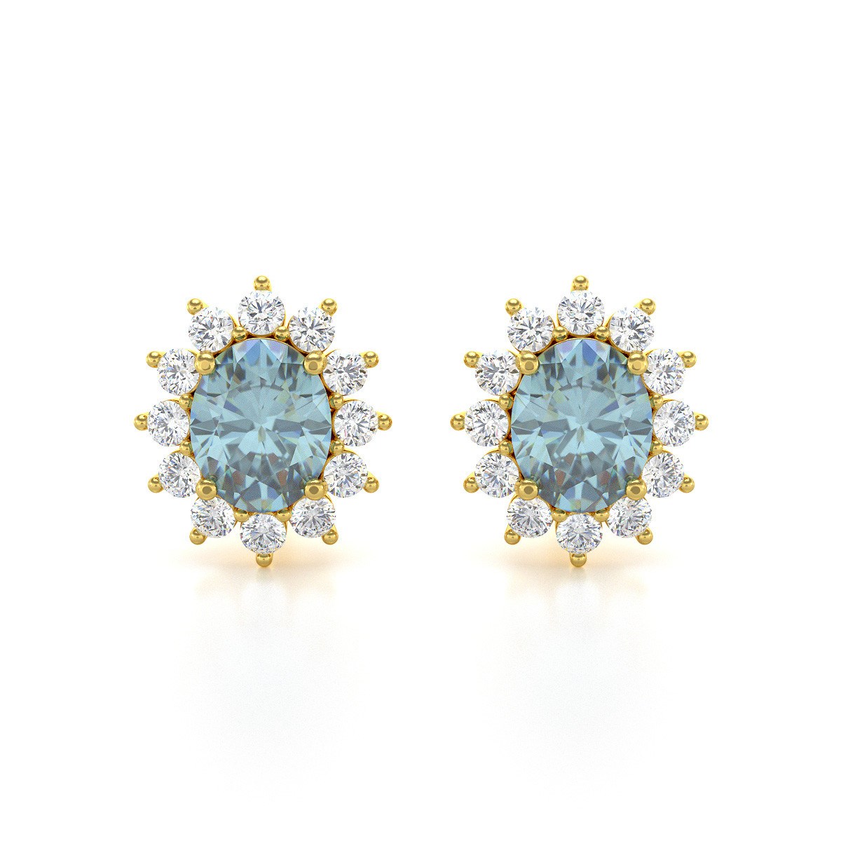 Boucles d'oreilles ADEN Or 585  Jaune et Aigue-Marine Forme Marquise 1.25grs