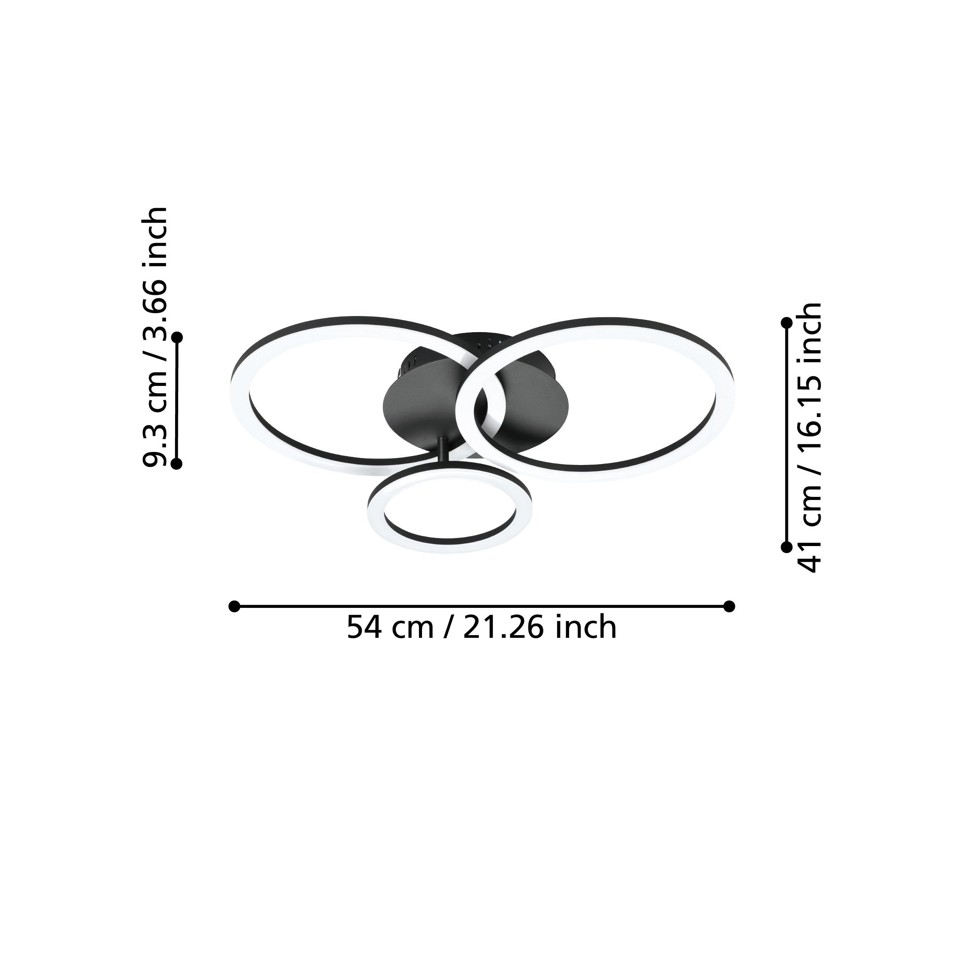 EGLO - Paranday-Z loftlampe m/cirkler sort 54,5x44,5 - TW - Zigbee, Bluetooth