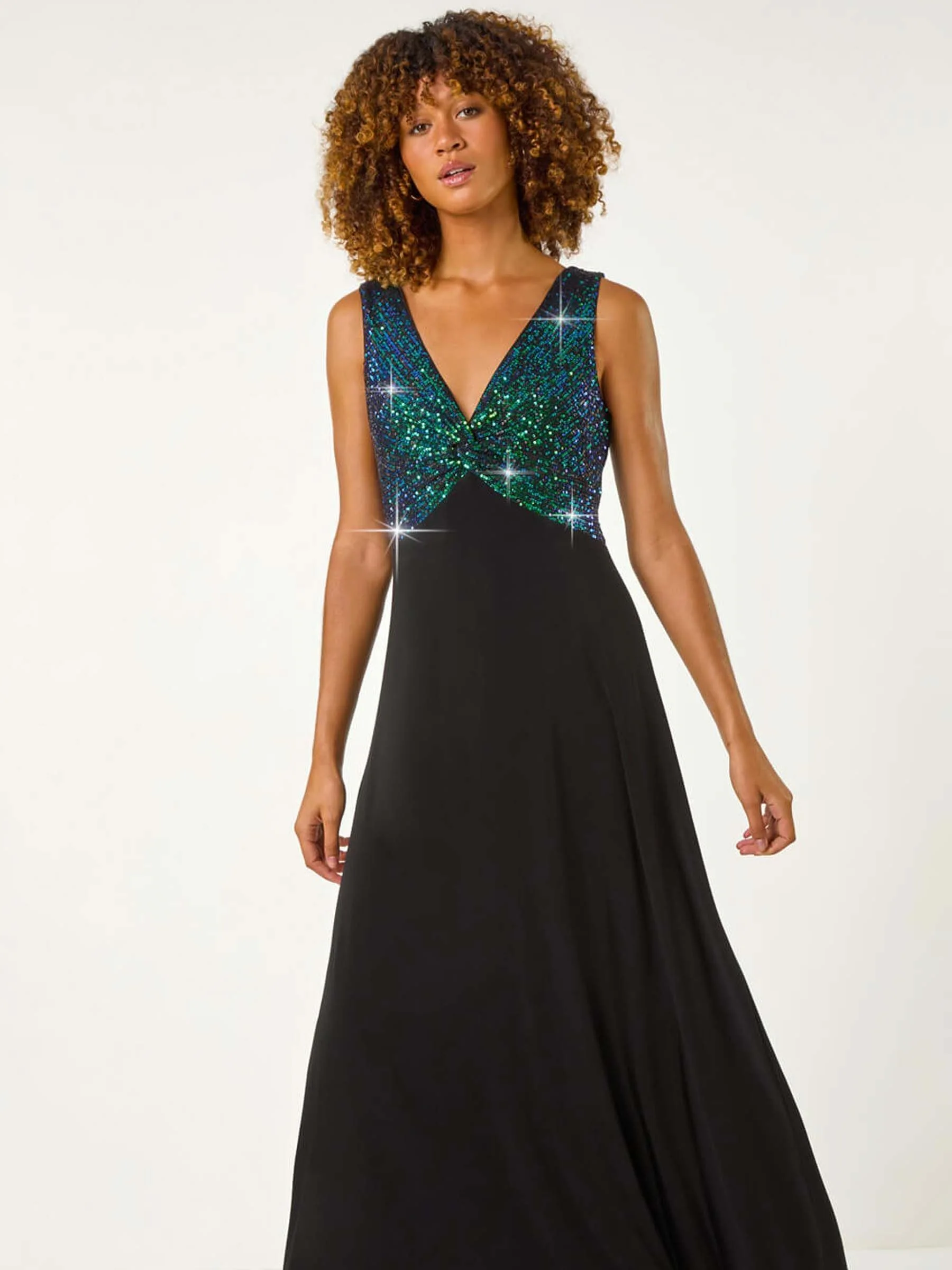 Groen - Roman Contrast Sequin Bodice Maxi Dress