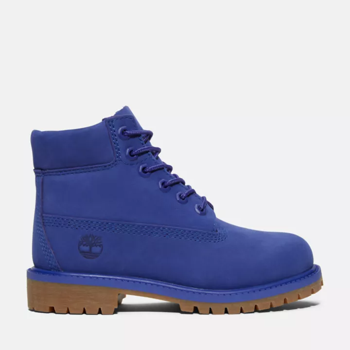 Bota Timberland Premium de 6 polegadas impermeável, edição 50, para jovens, na cor azul.