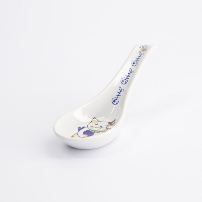 Kawaii Gelukskat Neko Lepel Blauwe Vis 13.8x4.8cm