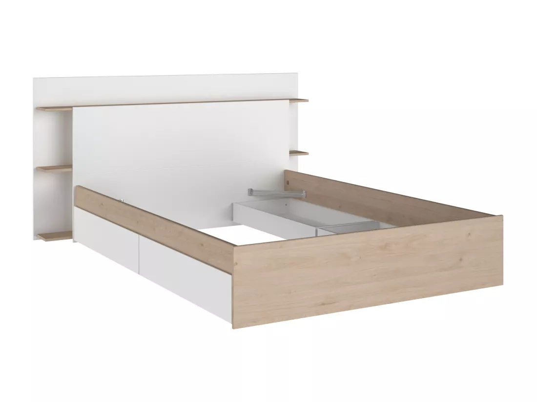 Lit 140 x 190/200 cm avec 4 tiroirs - Coloris : Naturel et blanc - TILONIDE