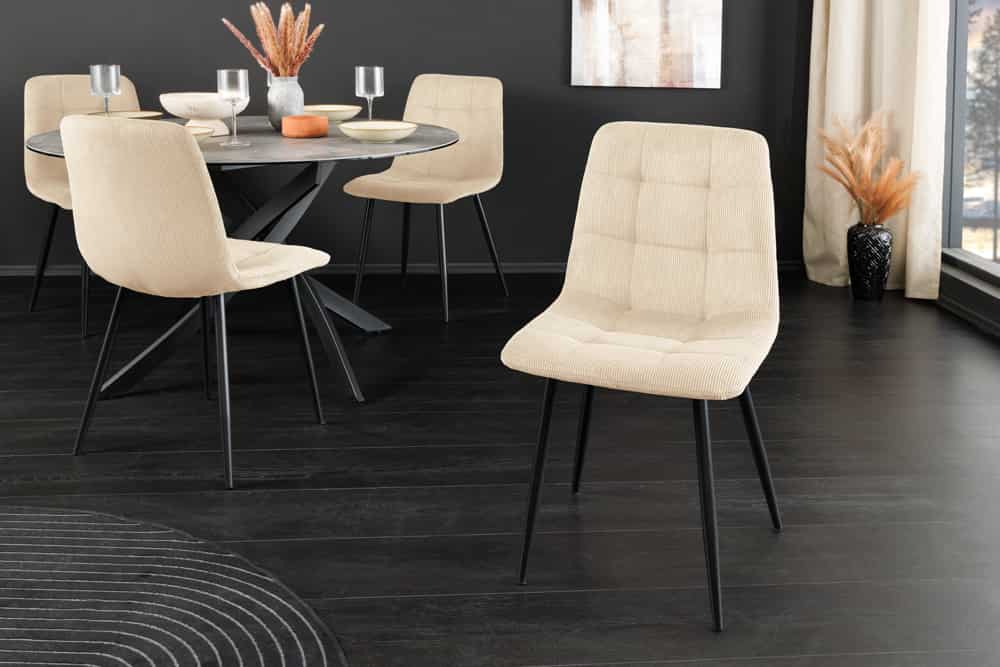 Moderner Design Stuhl TRES CHIC beige Cord schwarze Metallbeine Esszimmer