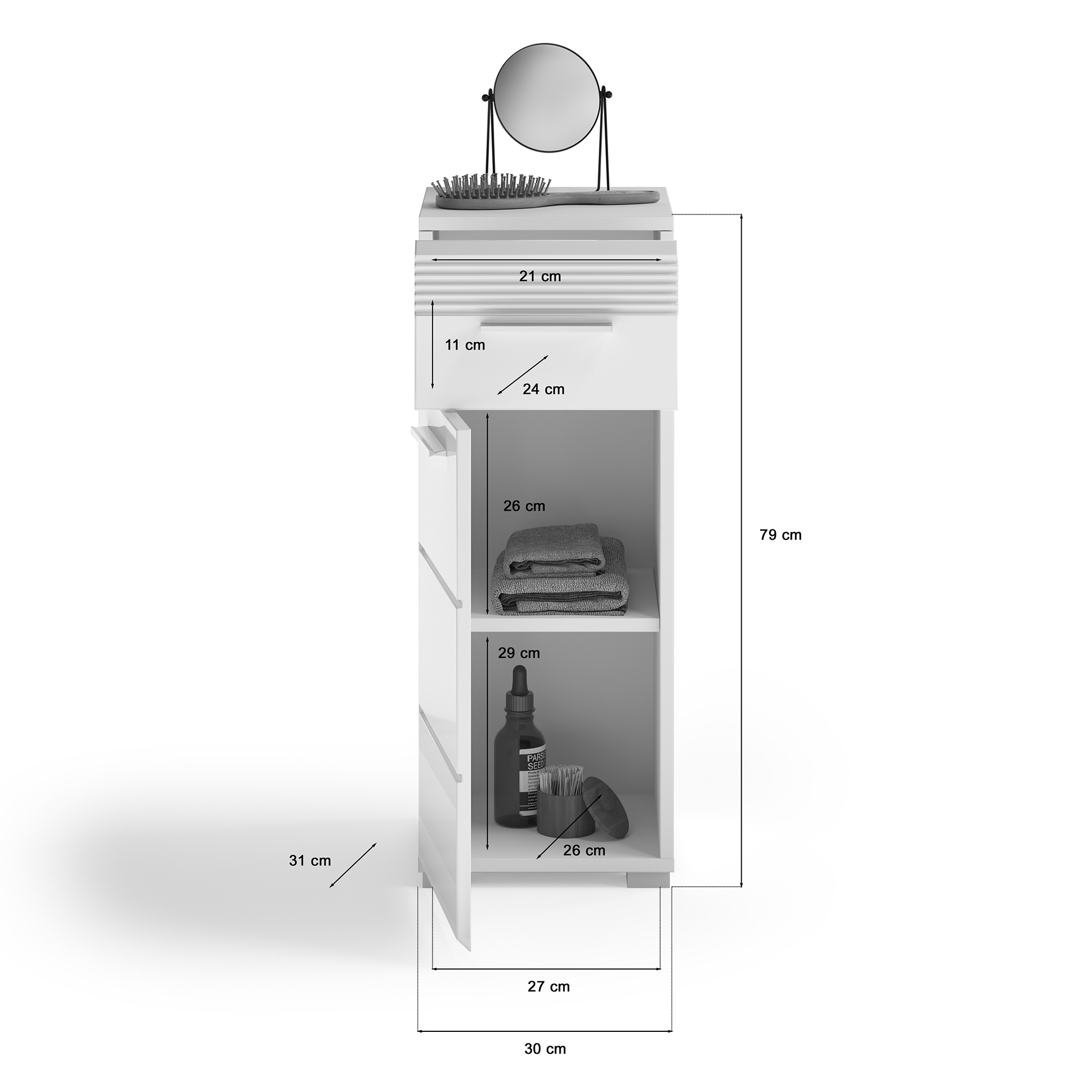 Standschrank LINUS - weiß Hochglanz - 30 cm