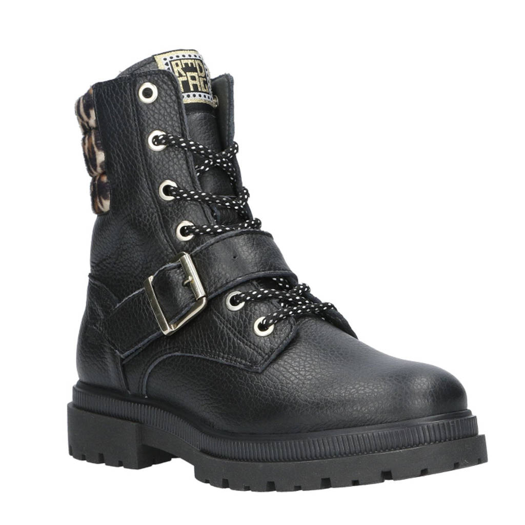 Red Rag leren veterboots zwart