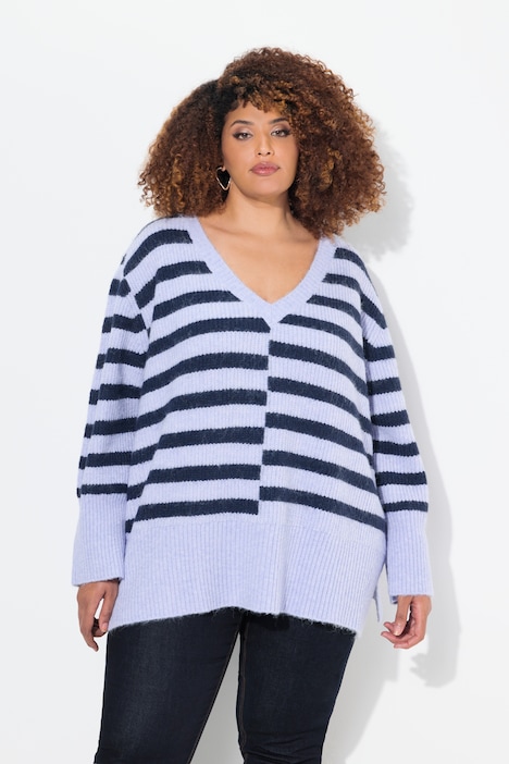 Pullover, Ringel, Oversized, Rundhals, Langarm