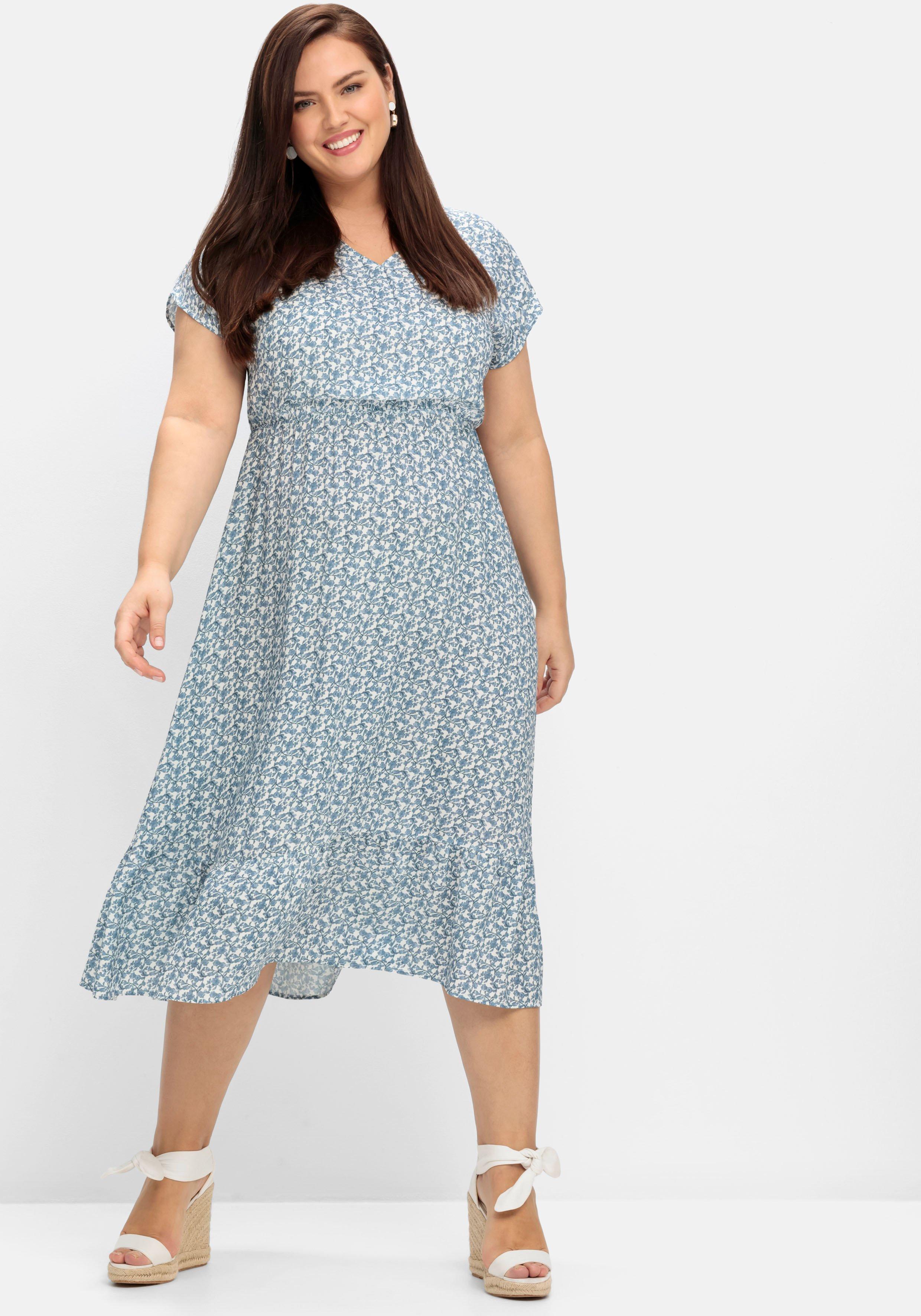 Kleid mit V-Ausschnitt und Blumendruck