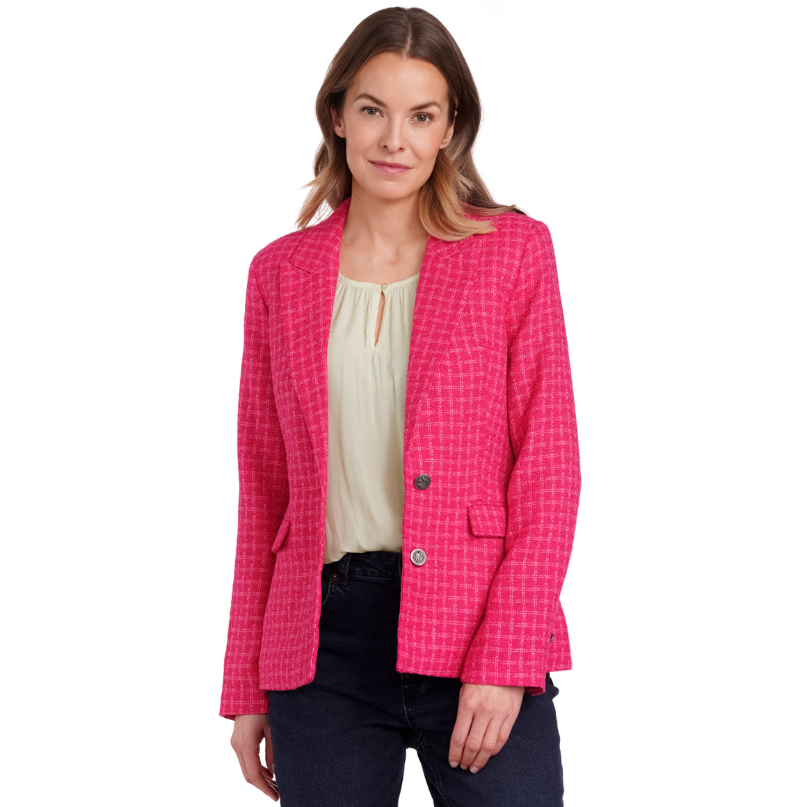 Gina Benotti Damen Blazer in Bouclé-Optik pink