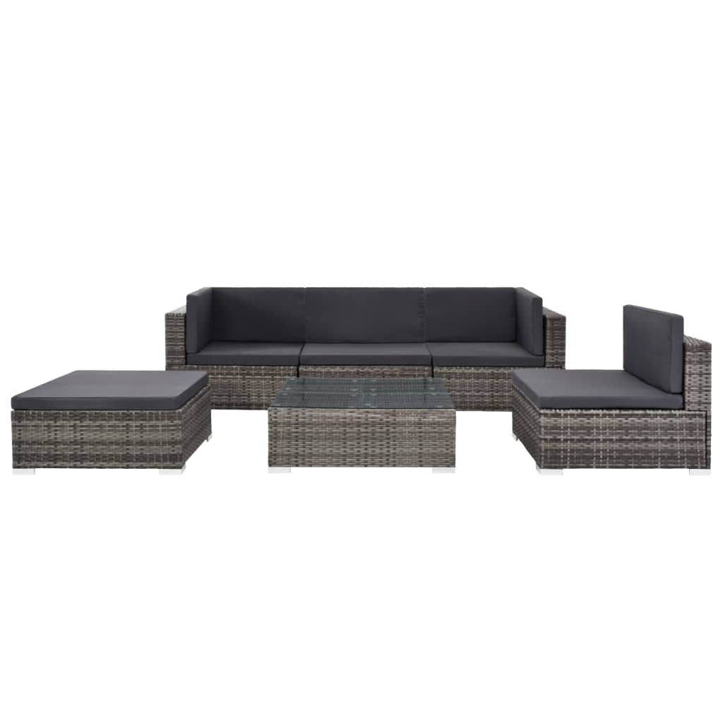Salon de jardin meuble d'extérieur ensemble de mobilier 6 pièces avec coussins résine tressée gris