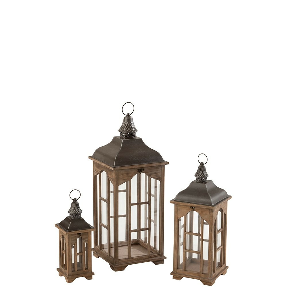 Set de 3 lanterne chalet bois de sapin marron