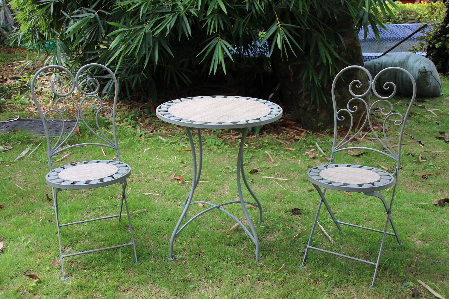 3-teiliges Gartenmöbel-Set - grau - Mosaik - Tisch Ø 60 cm