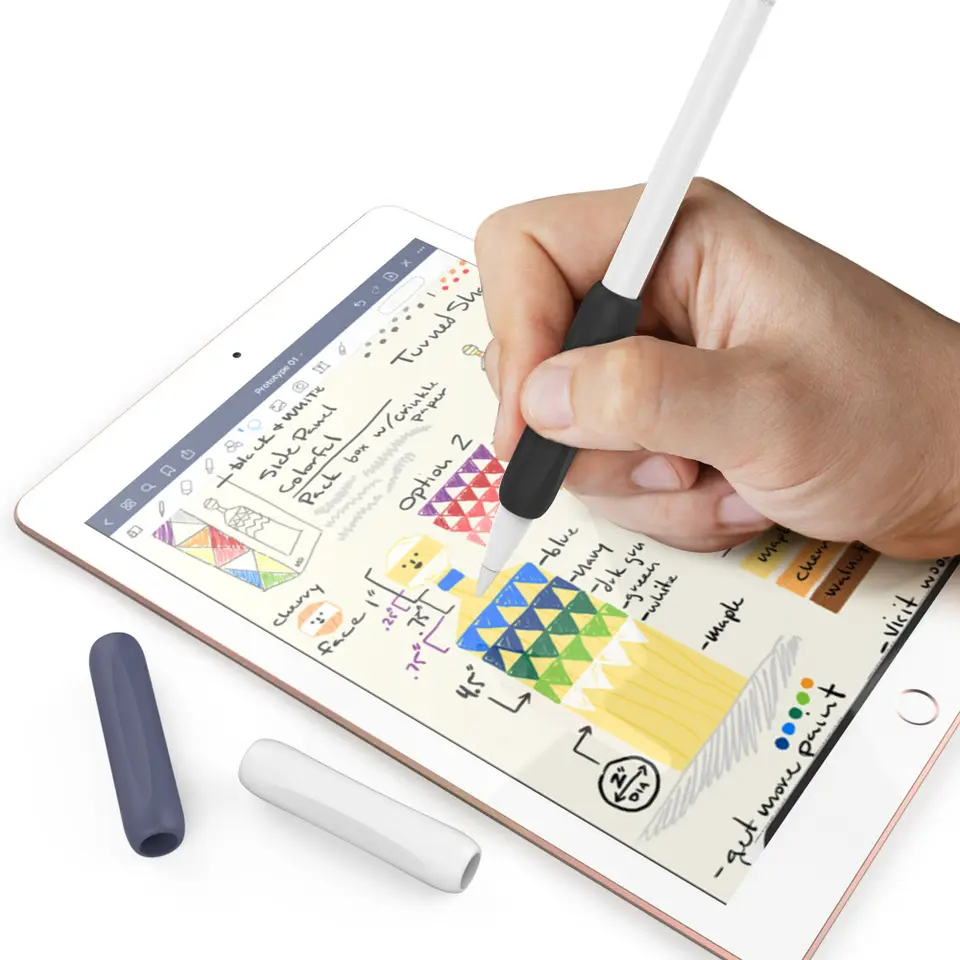 (3er Set) Apple Pencil (1. & 2. Gen. / Pro) Ergonomische Silikon Grip Schreibhilfe / Handgriff - Blau / Weiss / Schwarz