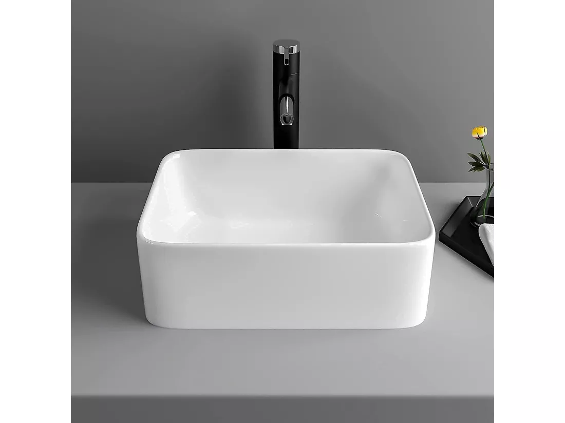 Lavabo Rectangulaire Moderne en Céramique, Évier de Salle de Bain, Bac à Laver Blanc, 400x300x135mm