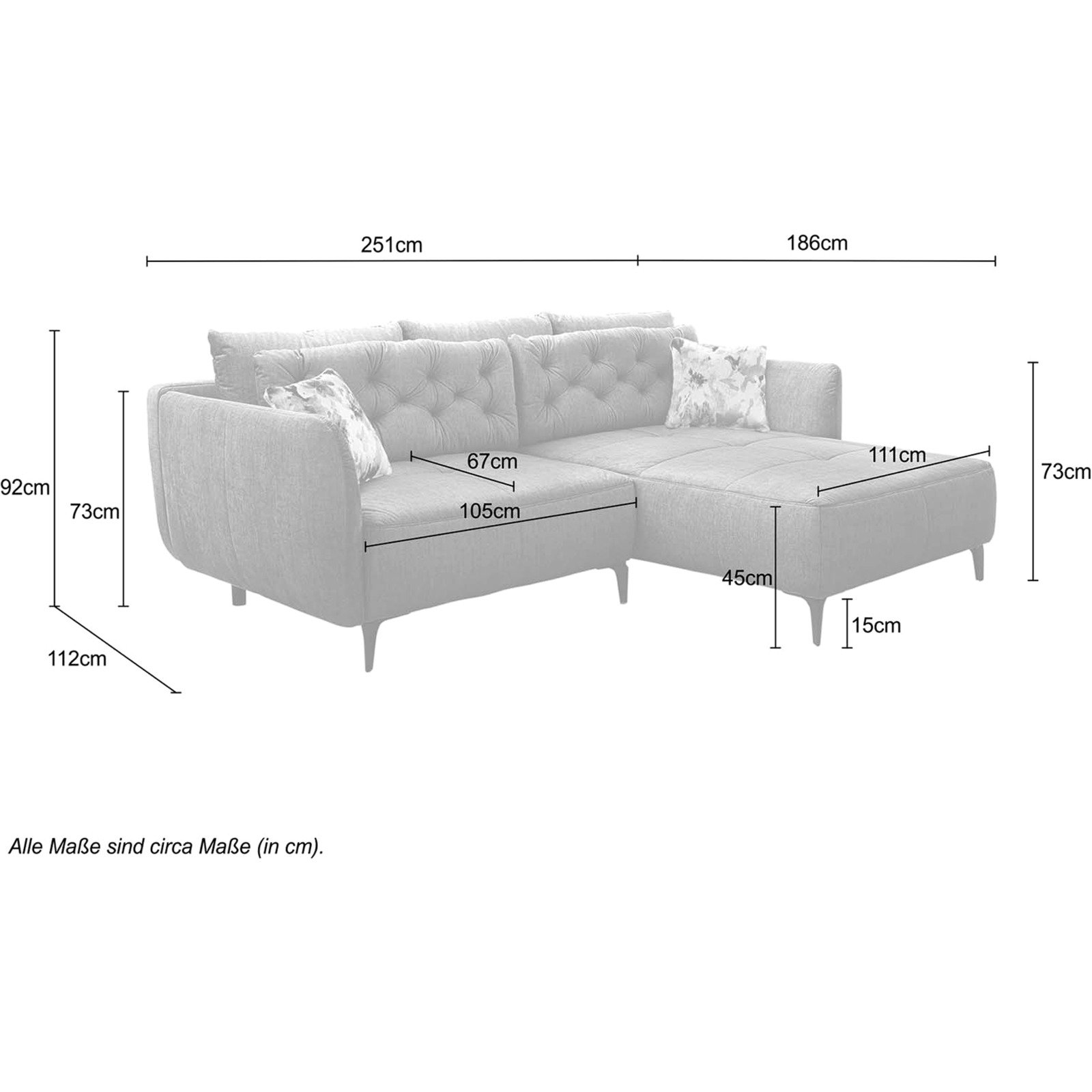 Ecksofa Oslo Stoff Samtvelours hellblau