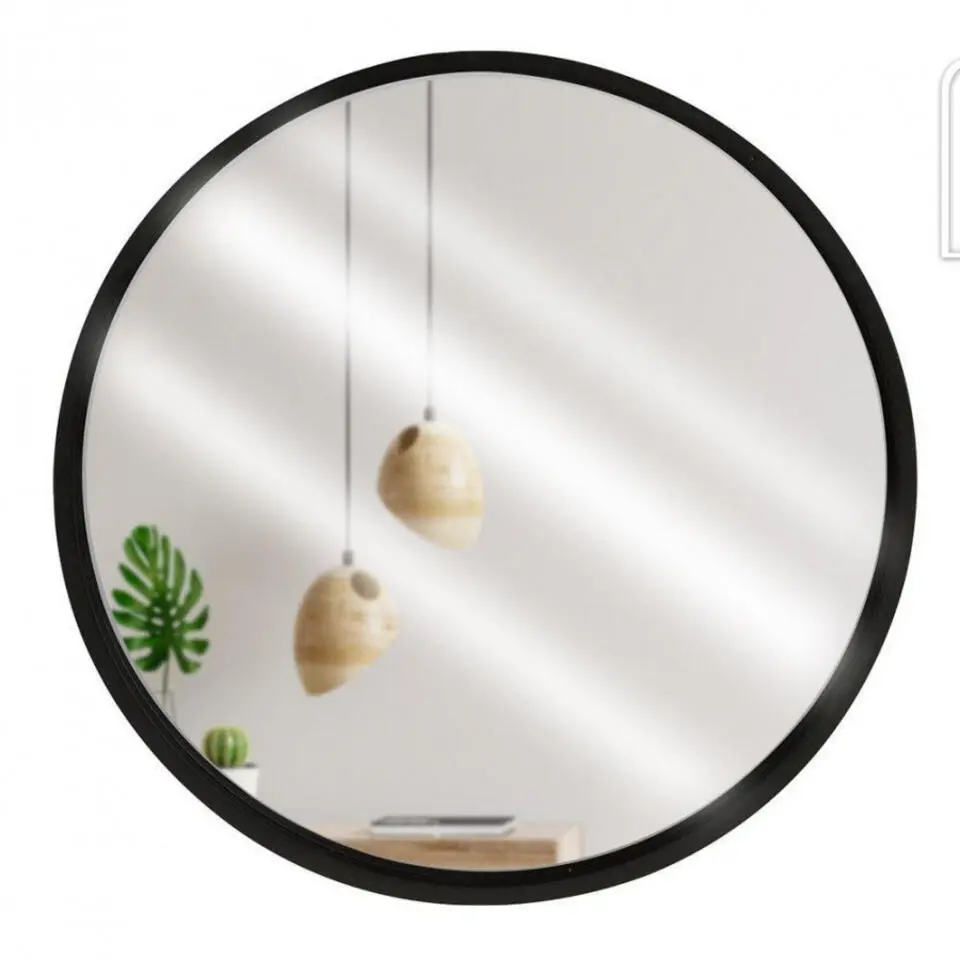 Wandspiegel - rond - houten frame - zwart - D50 cm