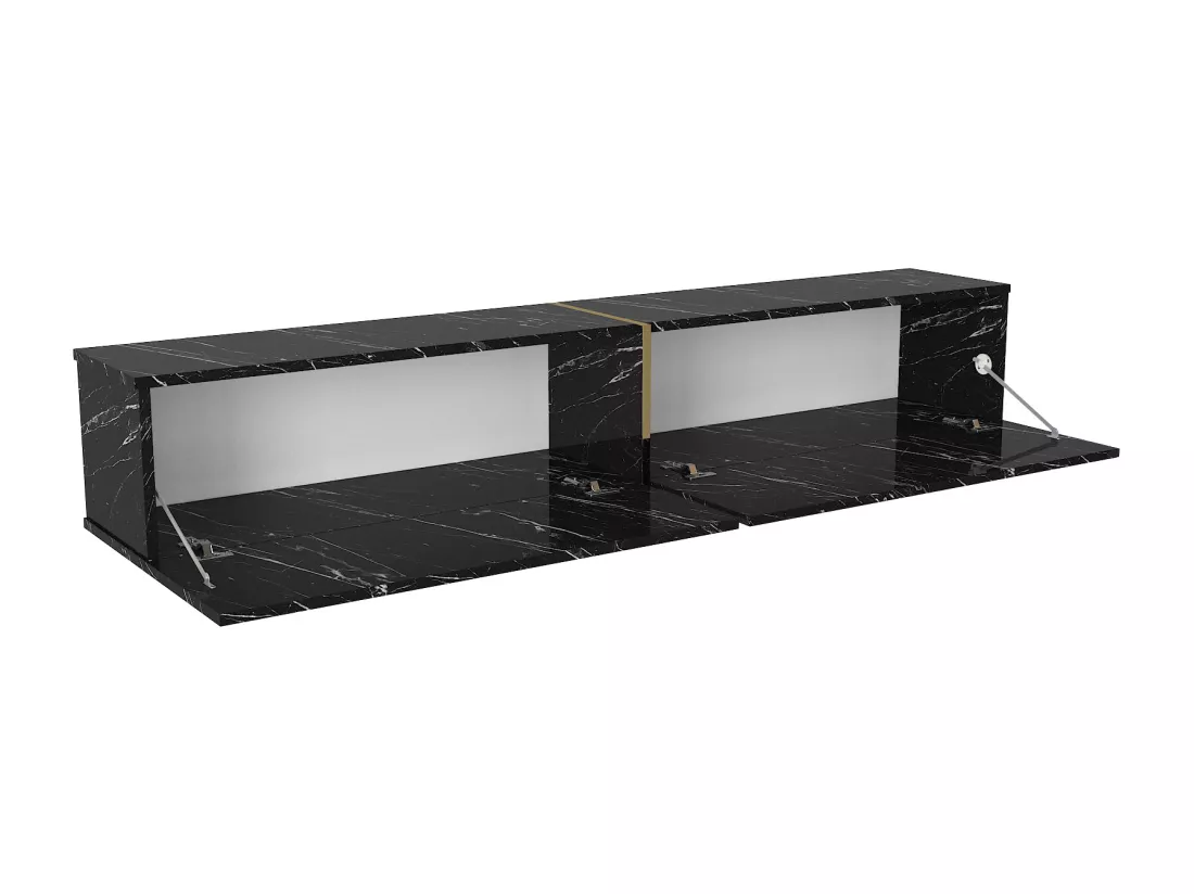 Meuble TV suspendu avec 2 portes - Effet marbre noir - DINOMA