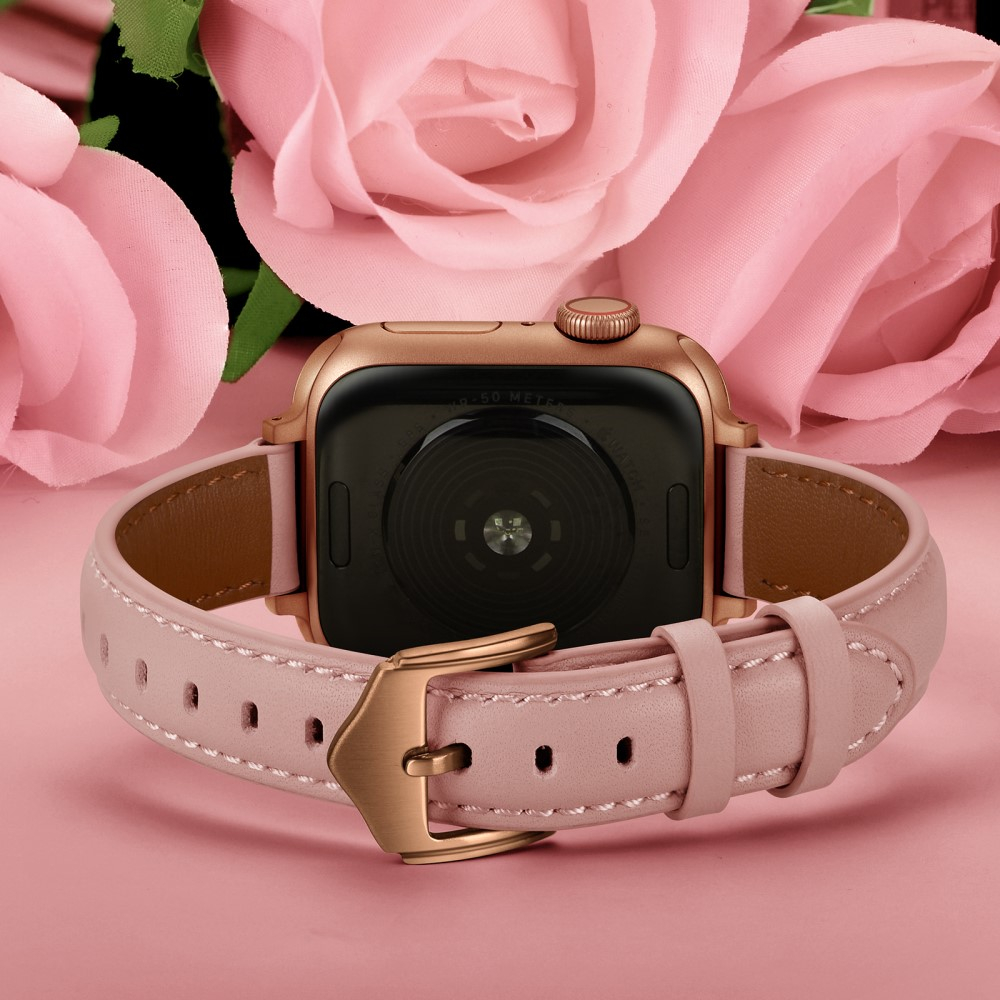 Apple Watch (42/41/40/38 mm) Echtleder Ersatz Armband mit Dornschliesse (Gelenkumfang 156-221 mm) - Rosa / Roségold