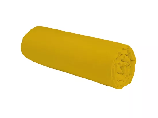 Drap housse en coton 57 fils uni jaune moutarde 90x190cm