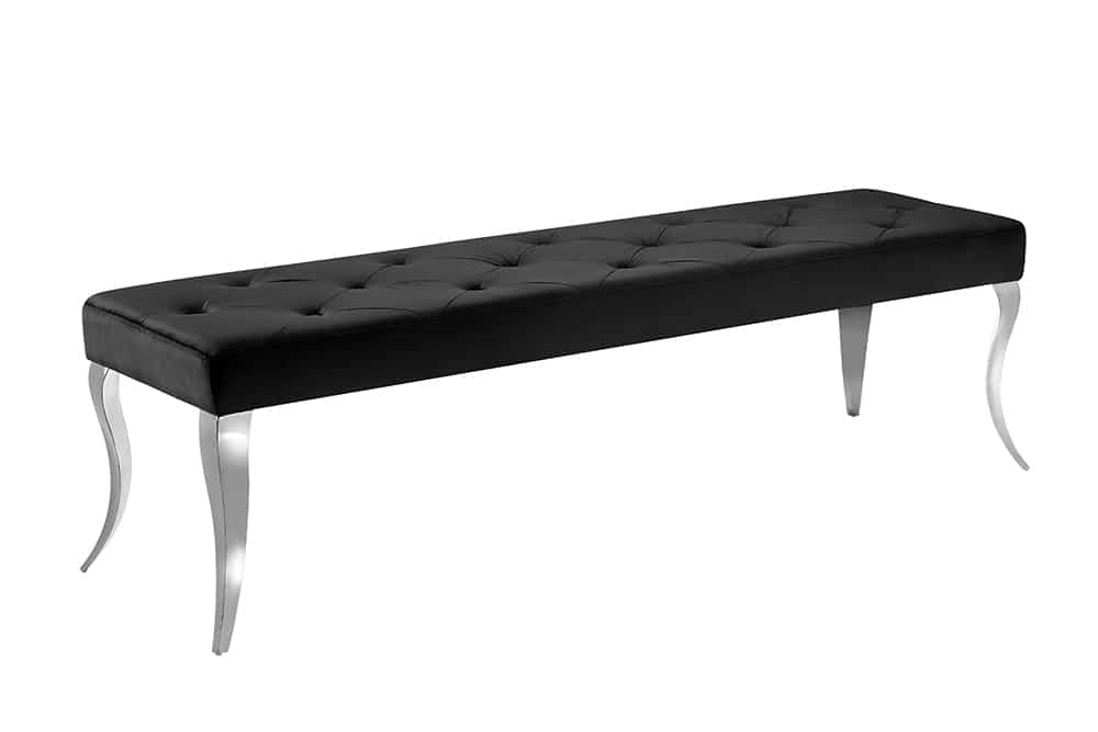 Chesterfield Sitzbank MODERN BAROCK DELUXE 170cm schwarz Samt silber Edelstahl