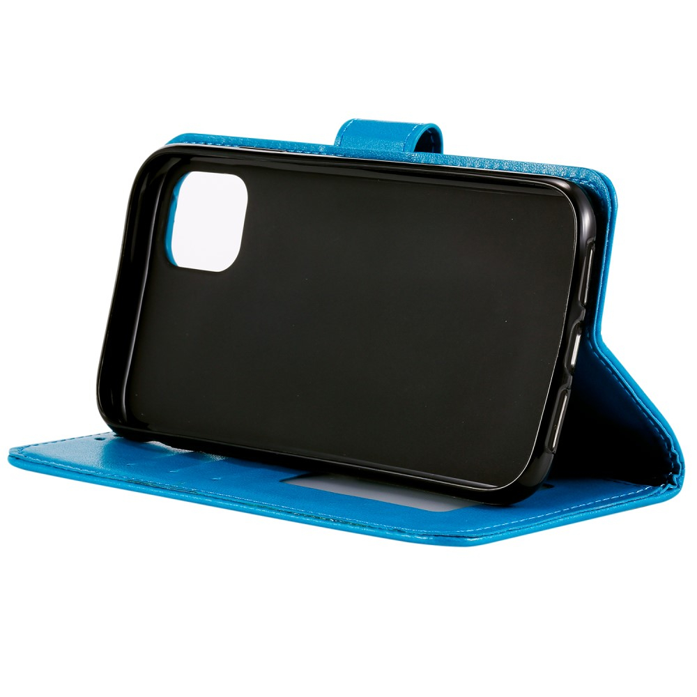 iPhone 13 Pro Leder Tasche Wallet - Mandala Flowers Imprint - Blau