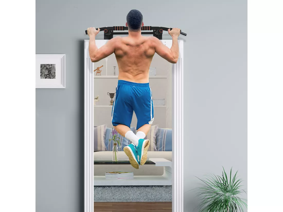 Barre de traction murale - barre de Fitness fixation murale - 3 prises possibles - charge max. 120 Kg acier noir rouge