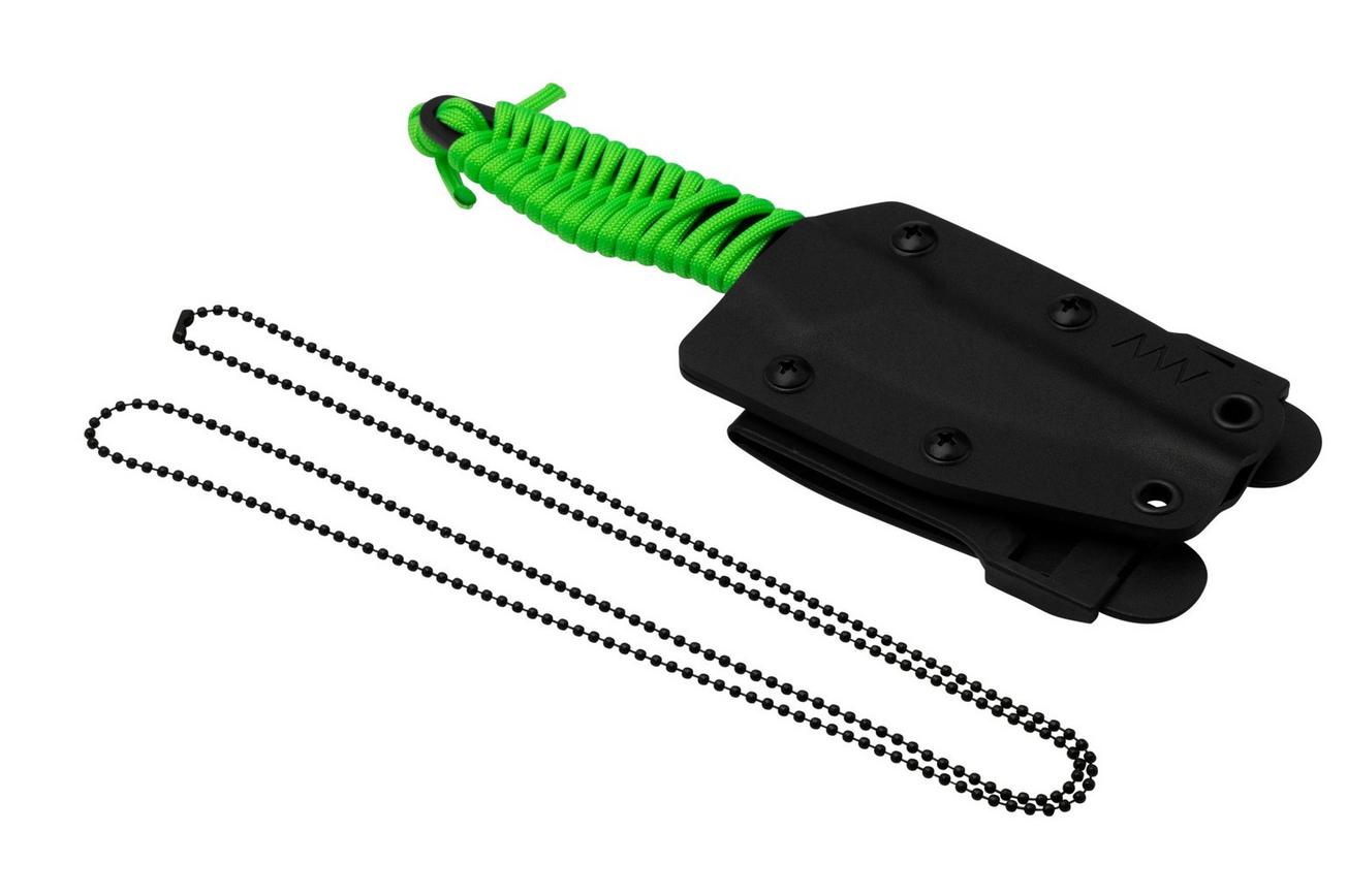 ANV Knives P100 Sleipner Cerakote, Neon Green Paracord, P100-043, Black Kydex Sheath, nekmes