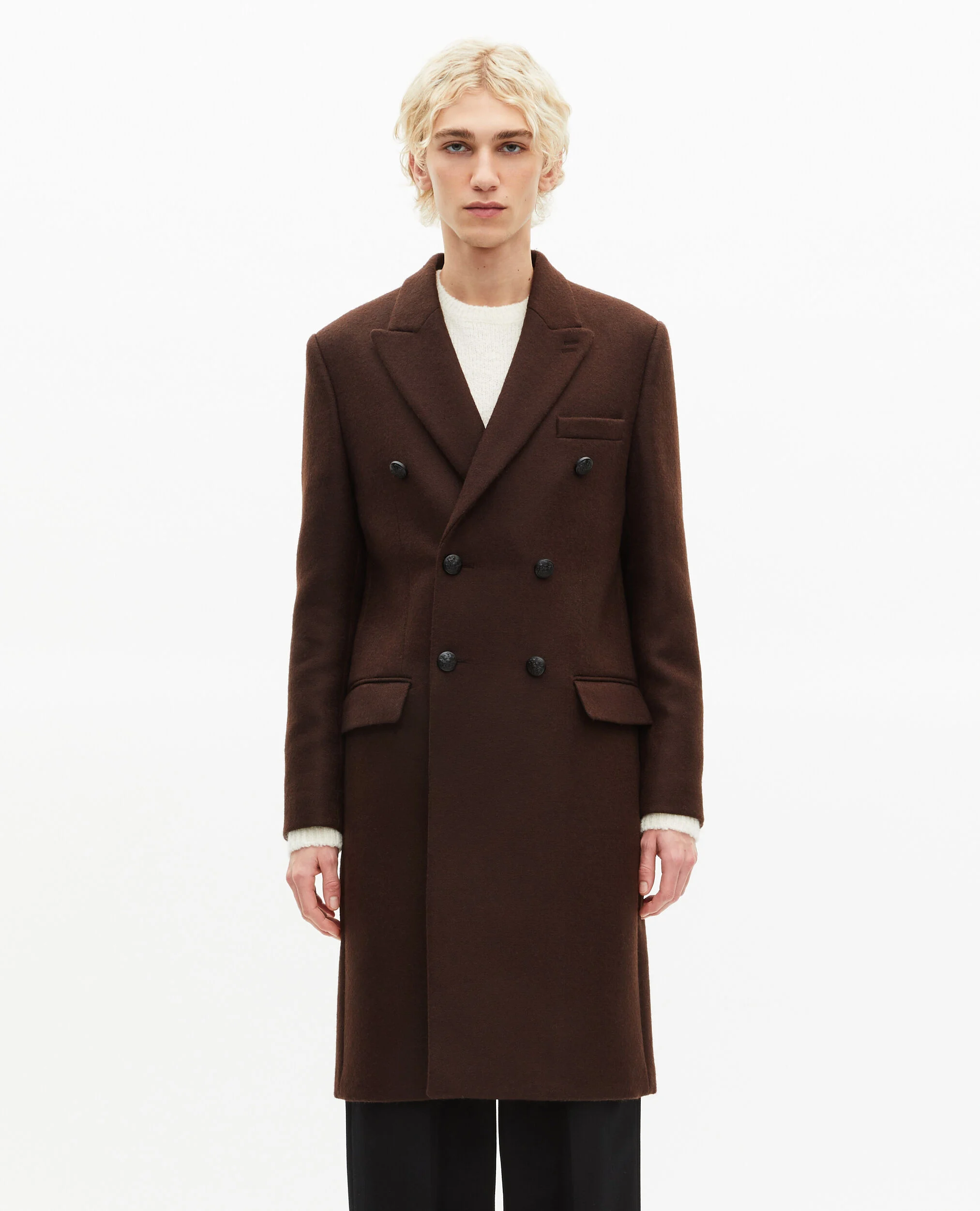 Manteau long en laine marron
