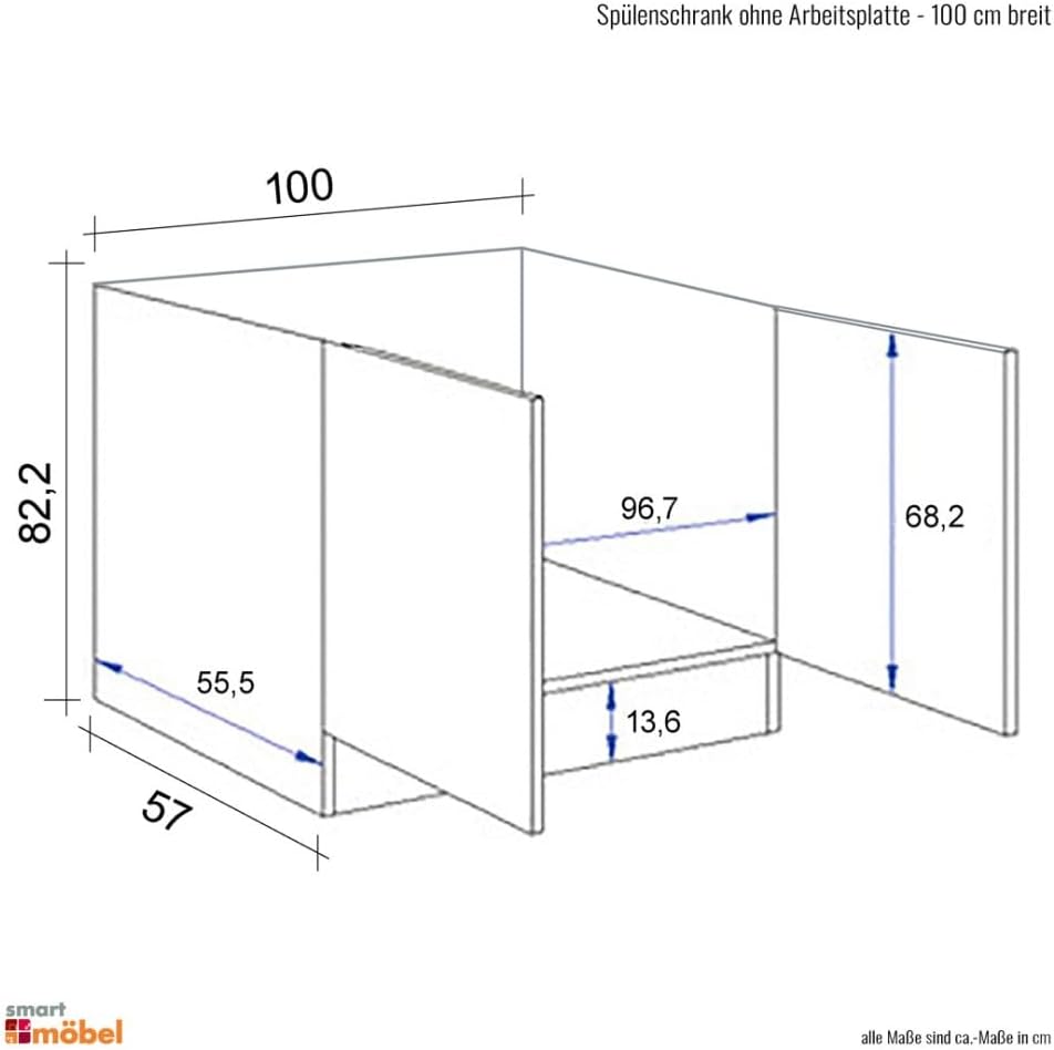 Smart Möbel Spülenunterschrank ohne Arbeitsplatte - 100 cm breit - Weiß Nawa