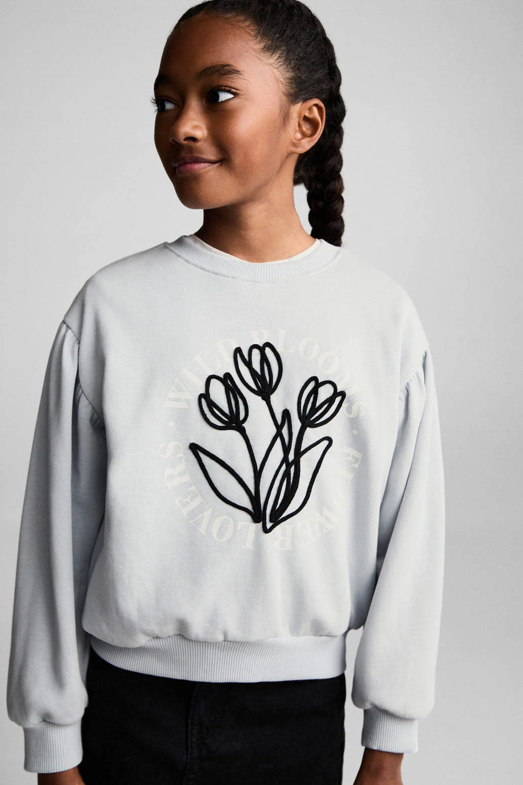 Mango Kids sweater met printopdruk pastelblauw